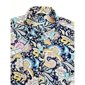 Coofandy Size 2XL Men's Navy Paisley Long Sleeve Dual Pocket Polyester Shirt